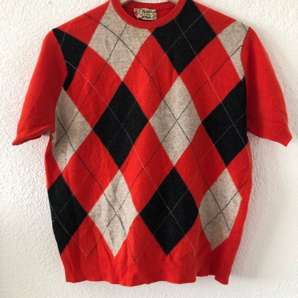 Vintage Argyle 100% Cashmere Sweater Top